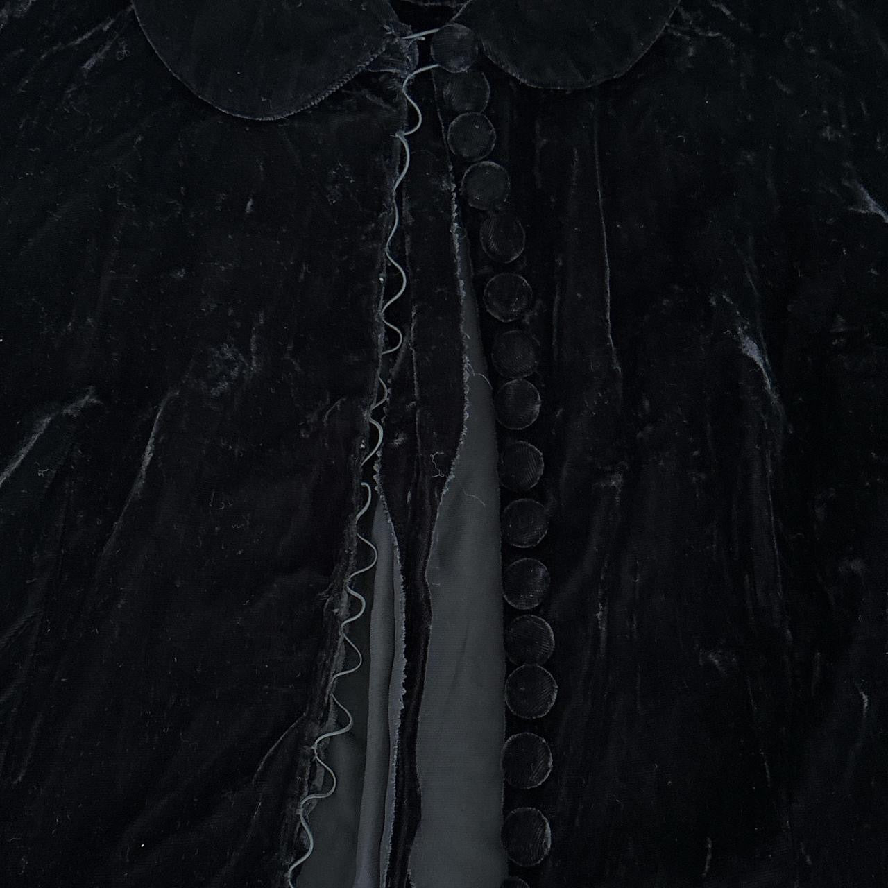 80s handmade black velvet collared button down jacket