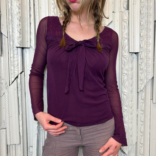 Sweet Pea purple double layered mesh long sleeve top