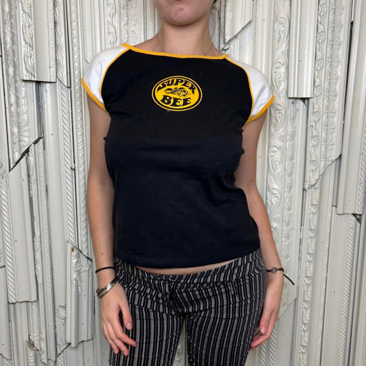 Mopar cotton/spandex blend black, white and yellow “Super Bee” tee