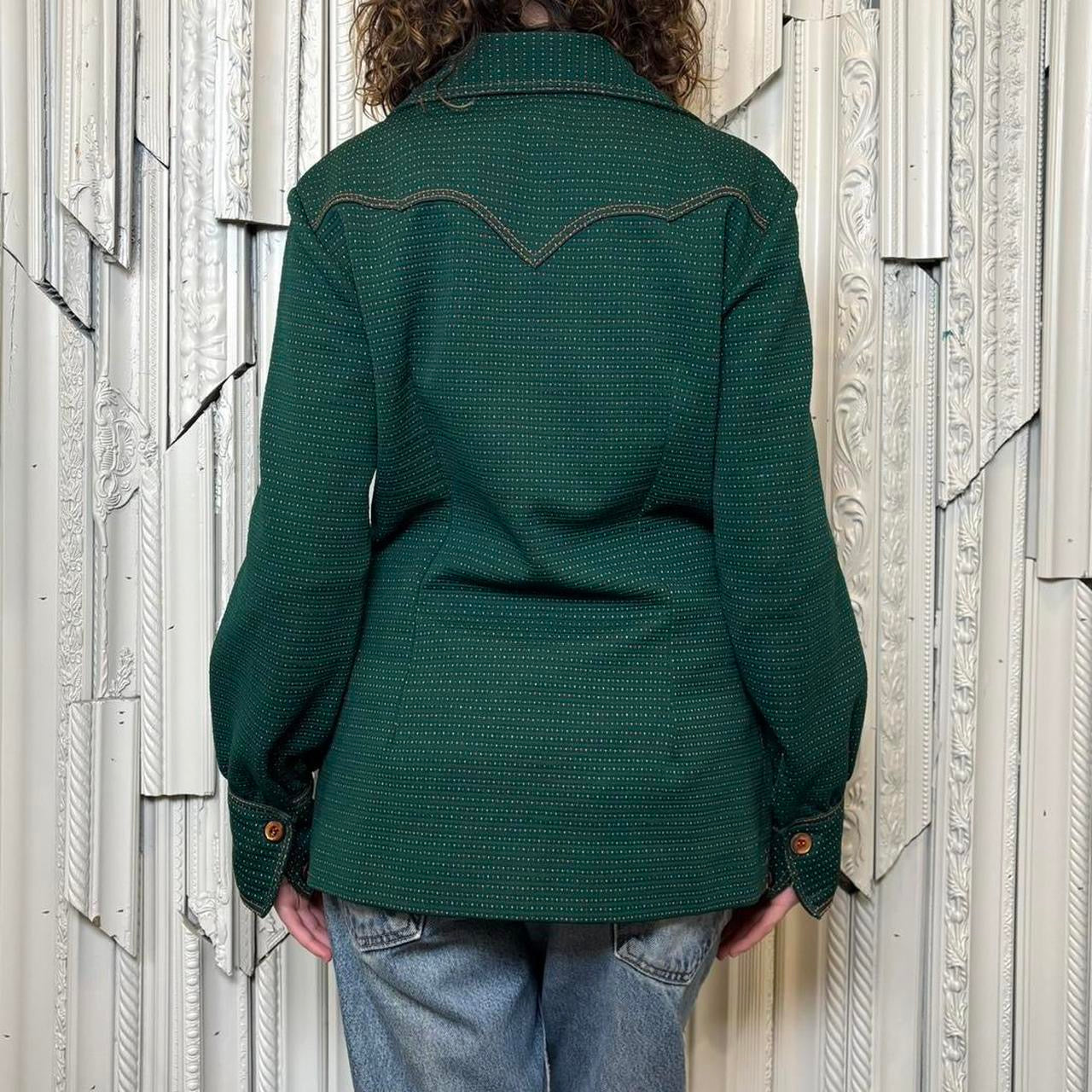 Panhandle Slim green, orange and white 70s polyester collared button down top