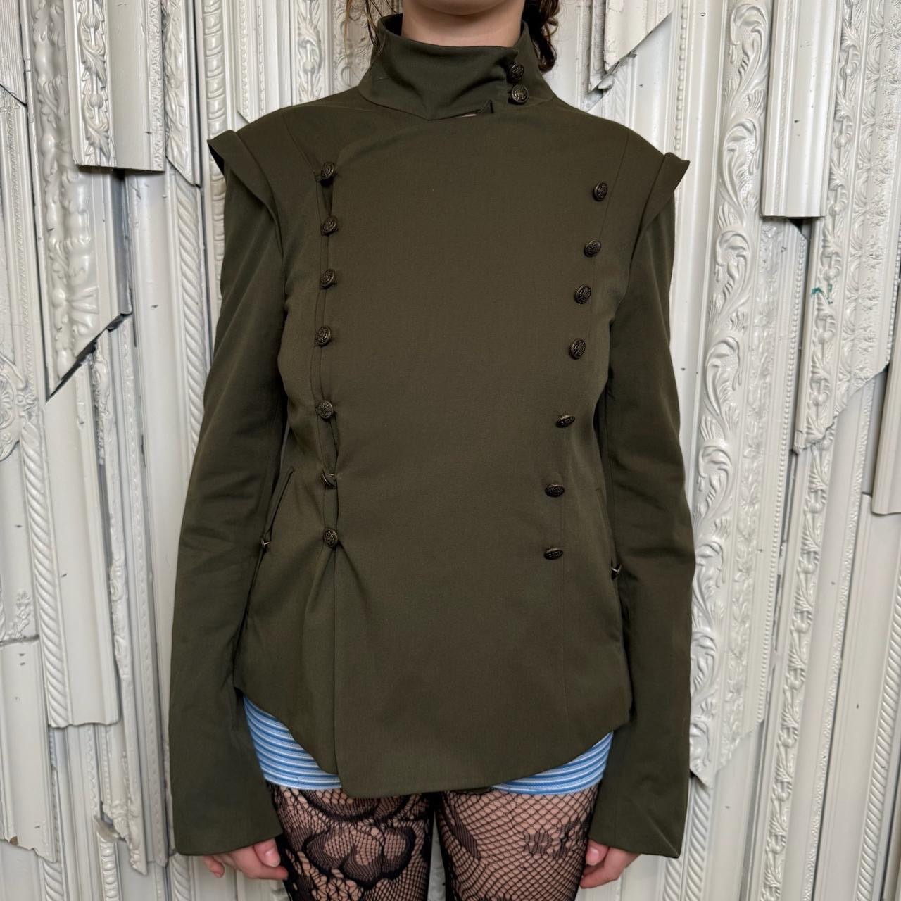 Reese & Riley army green military style mock neck button down jacket