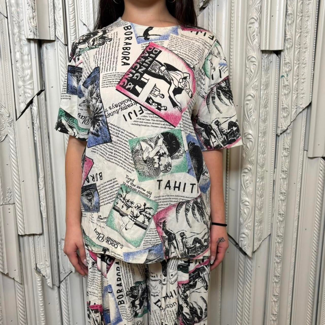 Claude vintage newspaper print, pant and top set