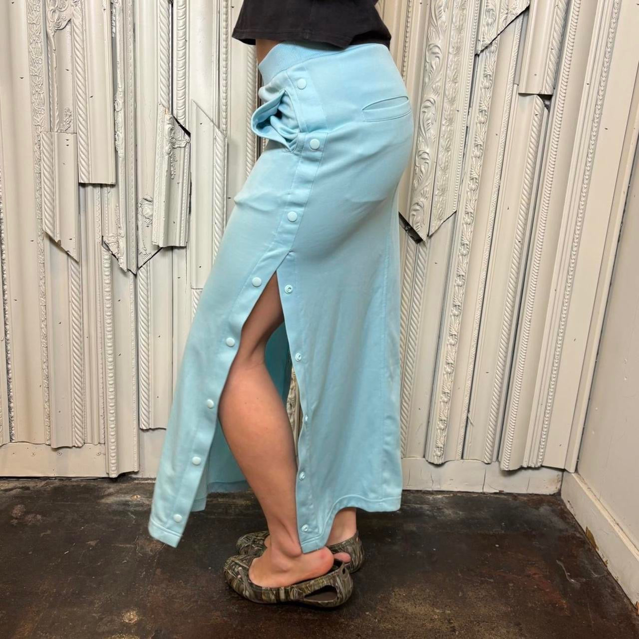 X-Girl light blue snap button sides maxi skirt with pockets