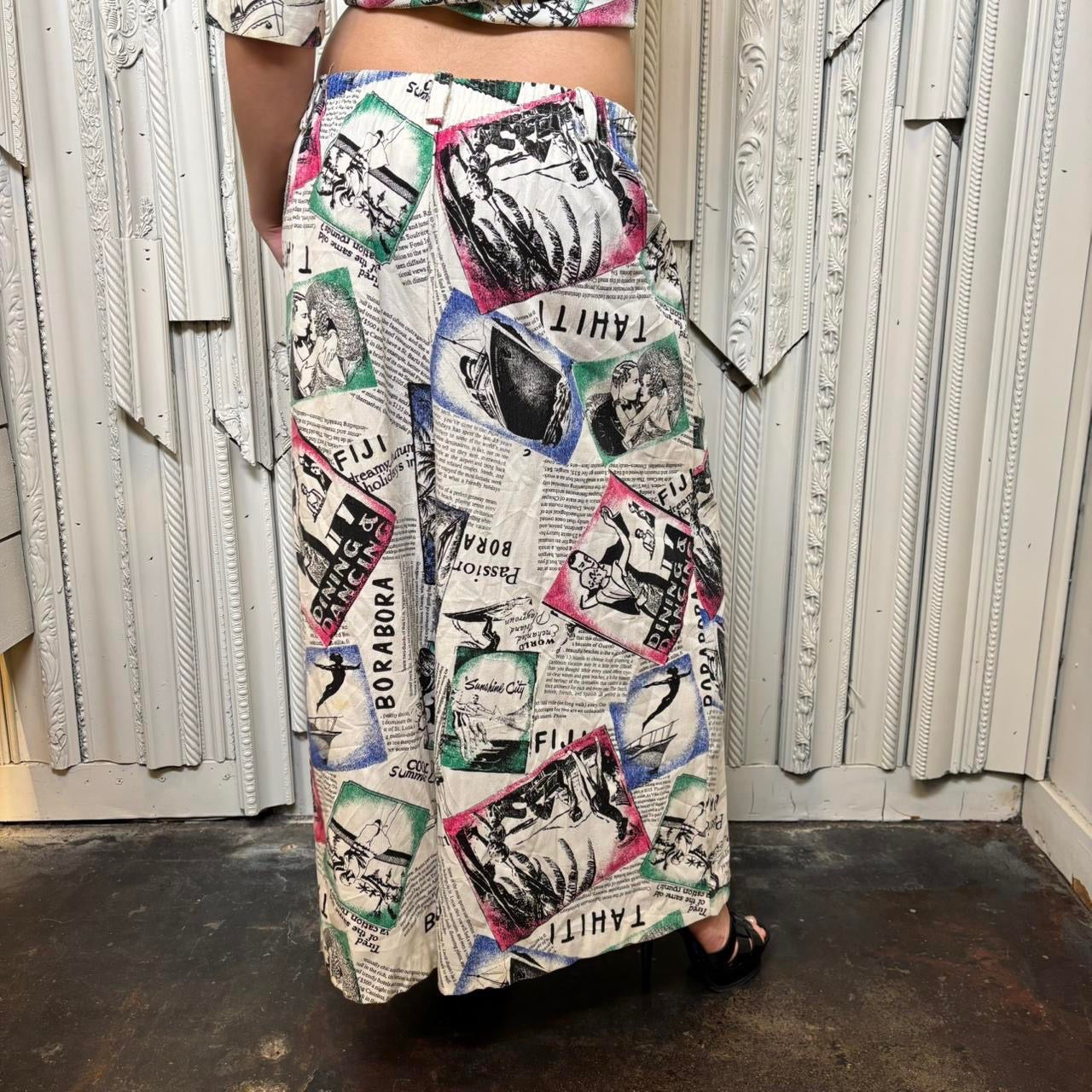 Claude vintage newspaper print, pant and top set