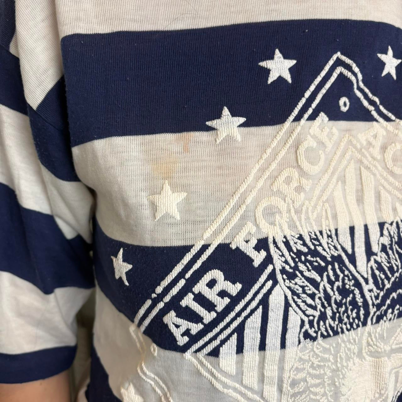 What a Break blue and white striped quarter sleeve “Air Force Academy” tee