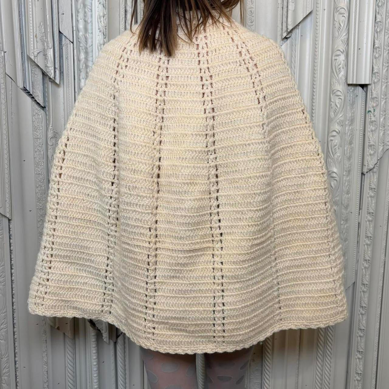 Vintage 60s cream over coat knit button down poncho