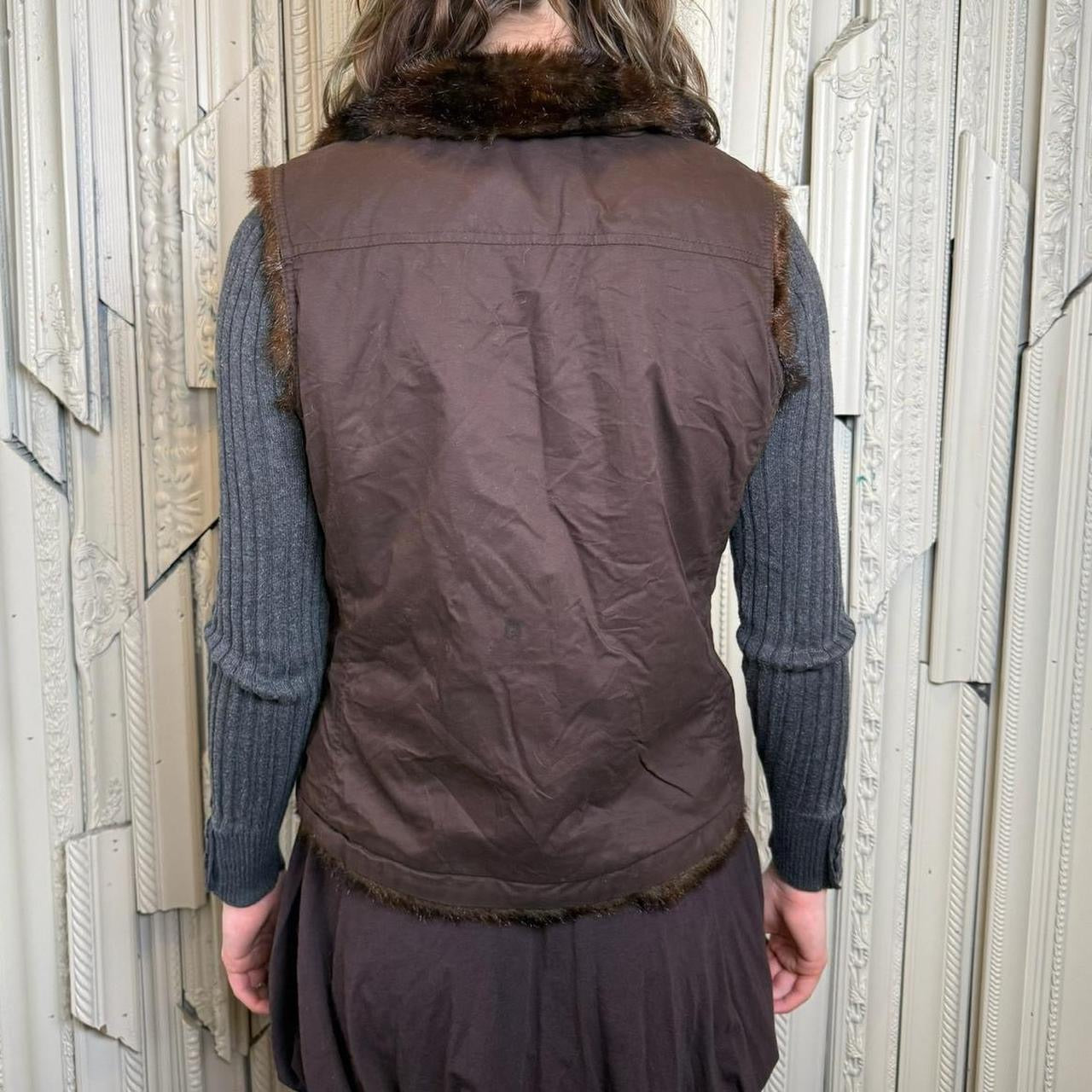 Y2K brown reversible zip up vest with pockets