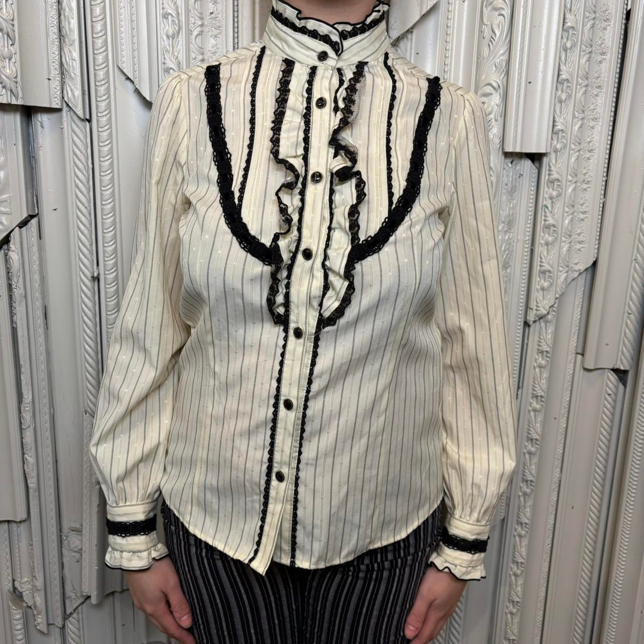 Axes Femme cream and black pinstriped button down