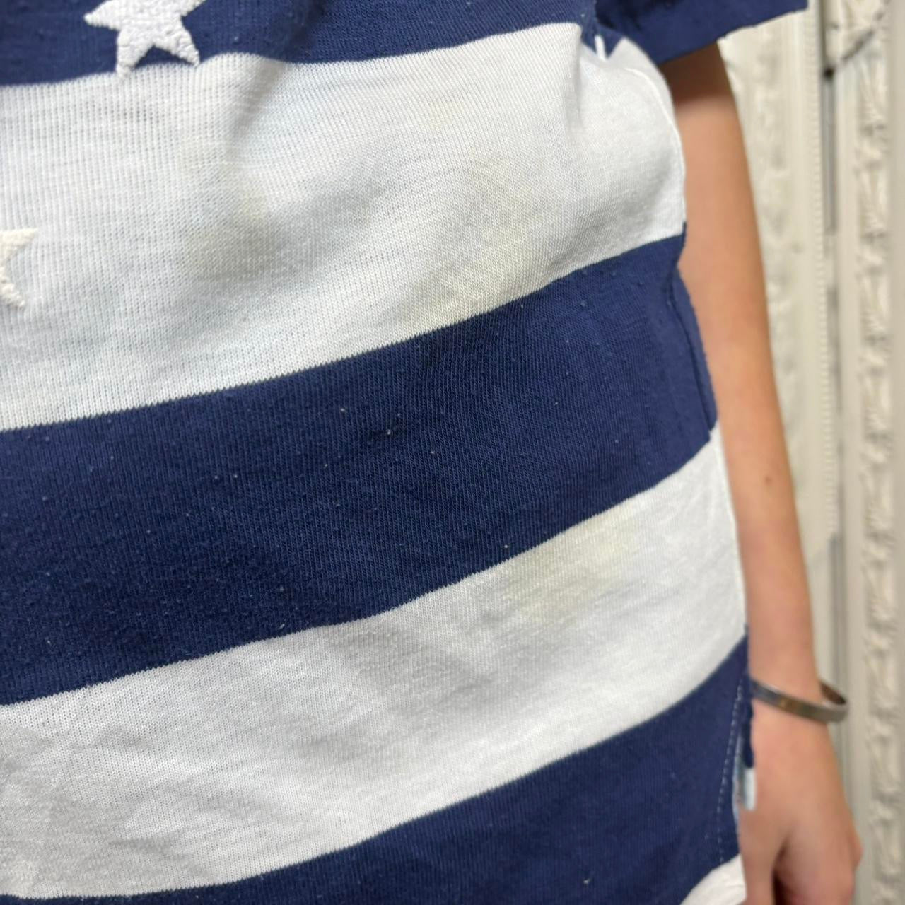 What a Break blue and white striped quarter sleeve “Air Force Academy” tee