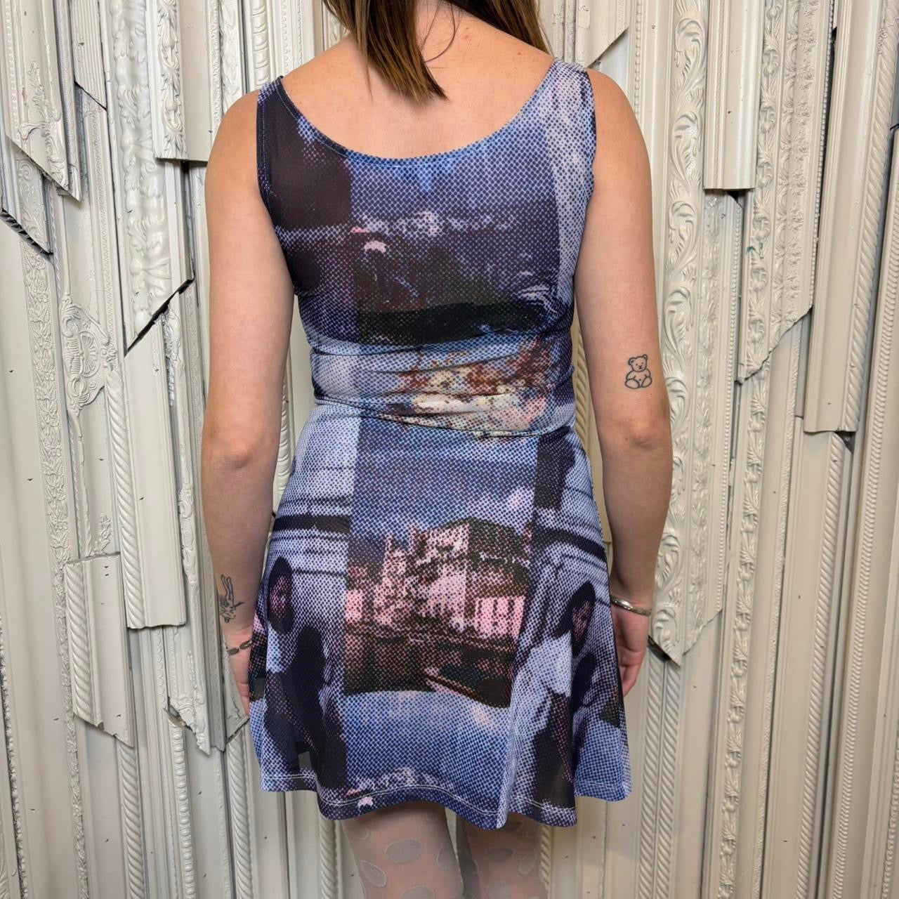Miaou ginger style mesh mini dress with blue halftone graphics
