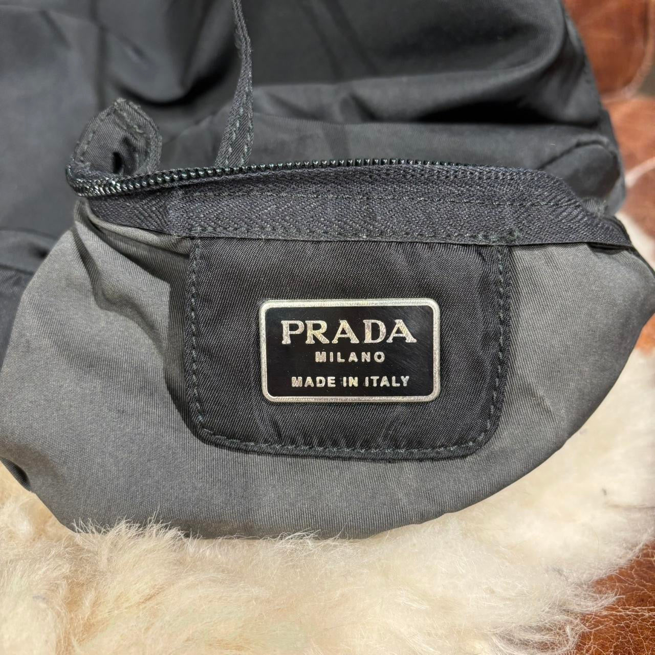 Prada black nylon handbag/large clutch with silver handles
