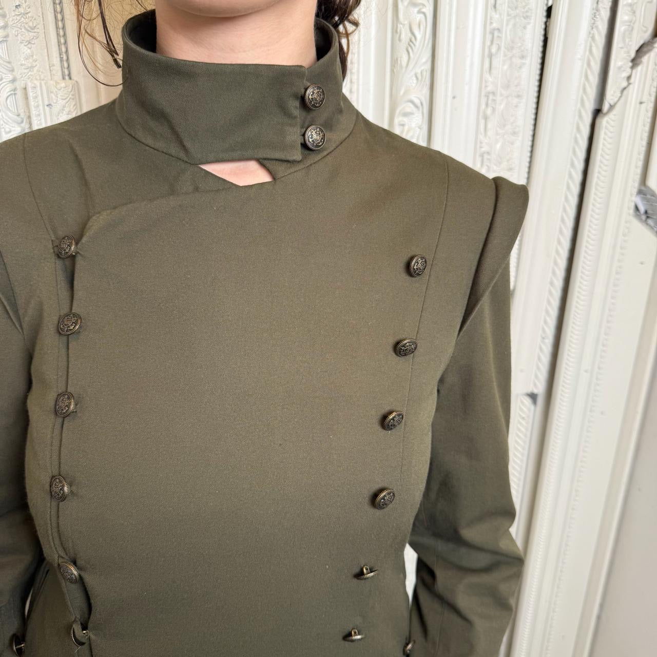 Reese & Riley army green military style mock neck button down jacket