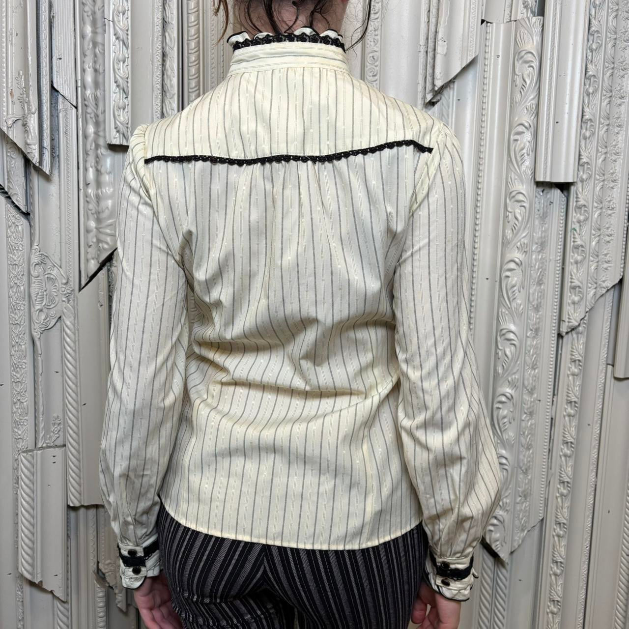 Axes Femme cream and black pinstriped button down