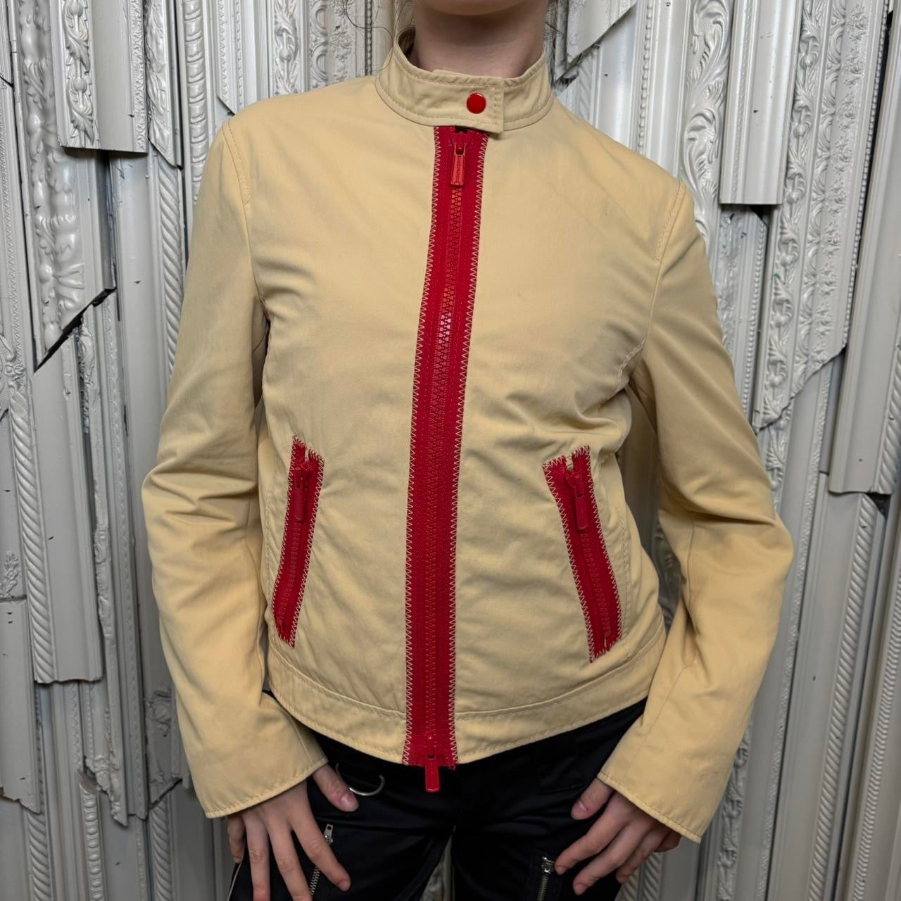 Moschino Cheap & Chic khaki and red double zipper moto style jacket