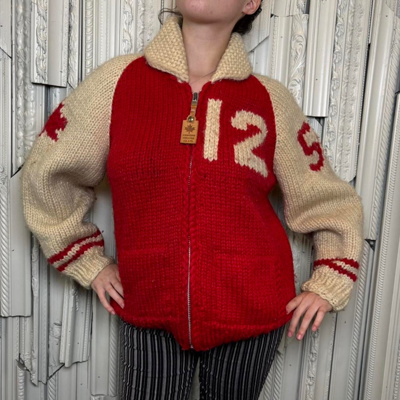Canadian Sweater Company wool red and cream varsity knit jacket
