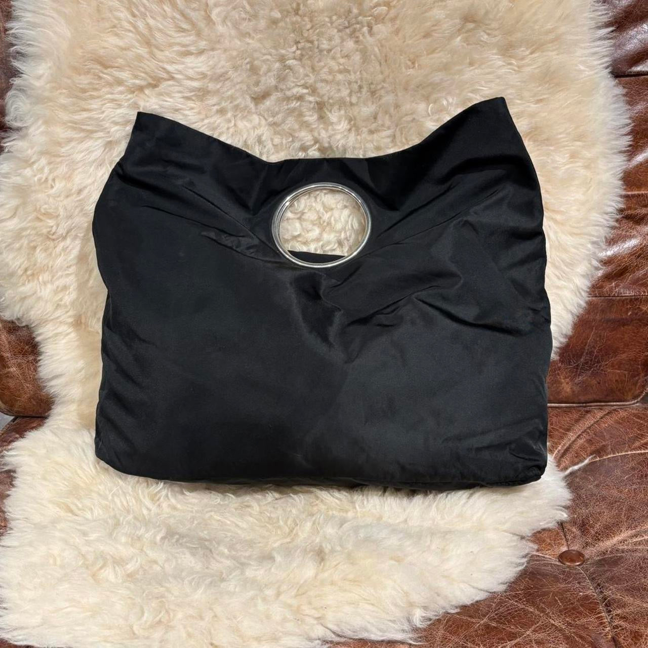 Prada black nylon handbag/large clutch with silver handles