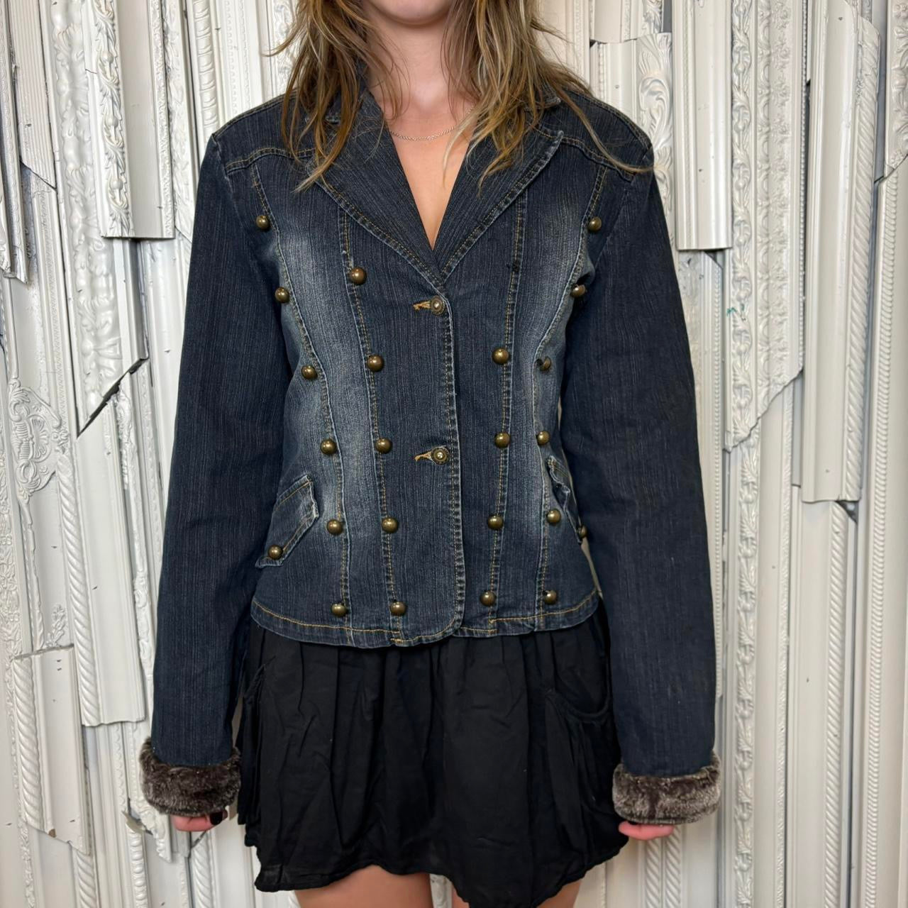 Elite Jeans y2k dark wash denim button down collared jacket