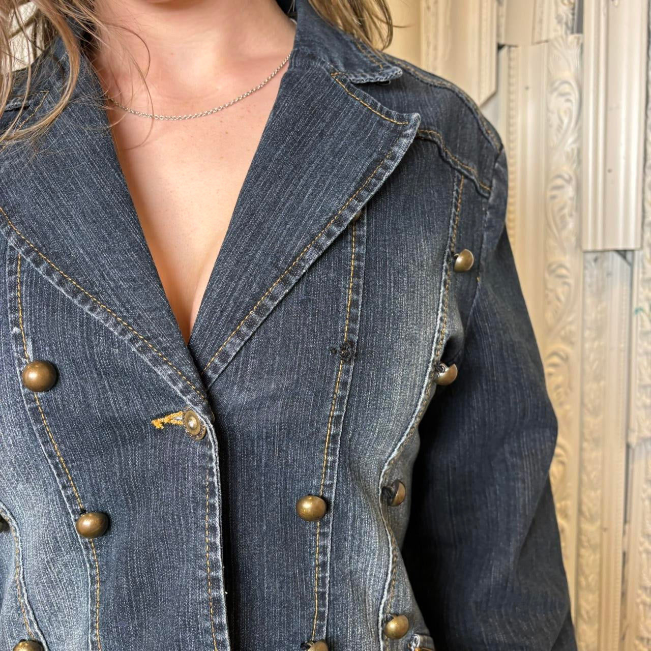 Elite Jeans y2k dark wash denim button down collared jacket