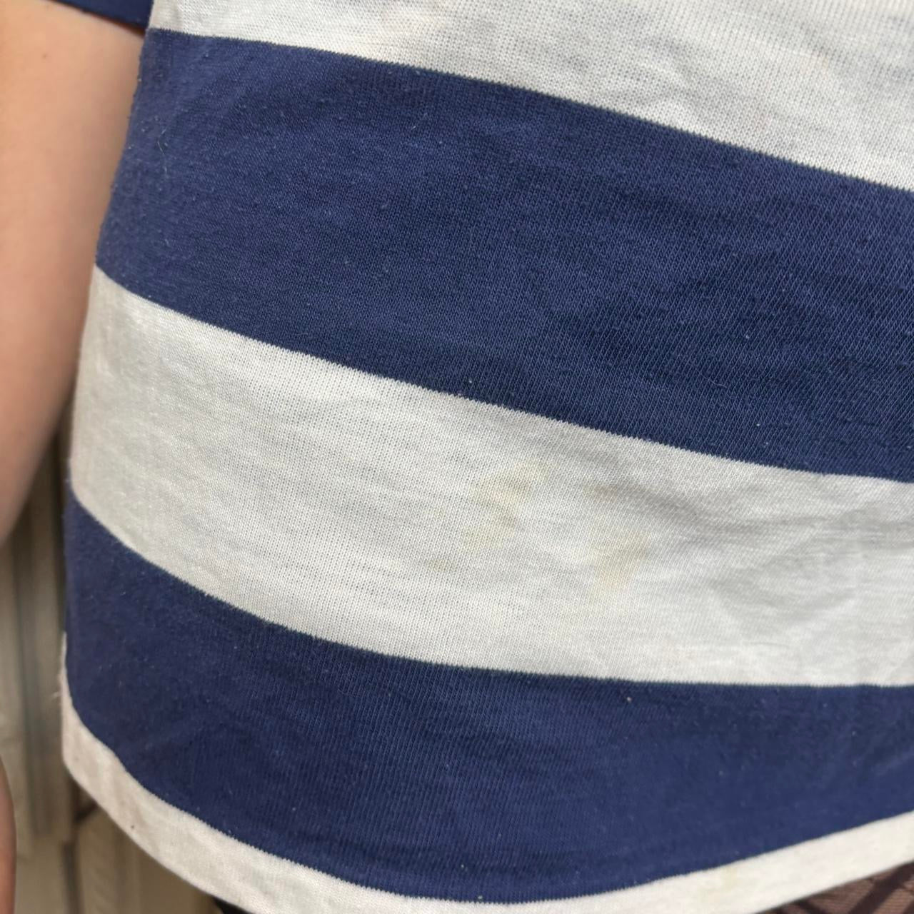 What a Break blue and white striped quarter sleeve “Air Force Academy” tee