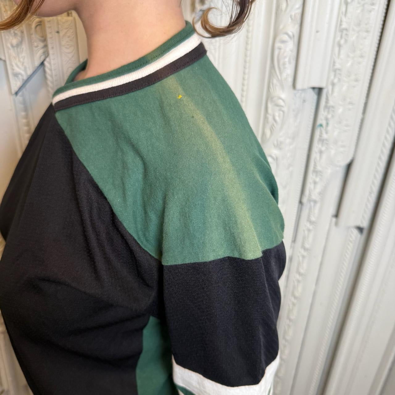 Team Rated green, black and white jersey style tee