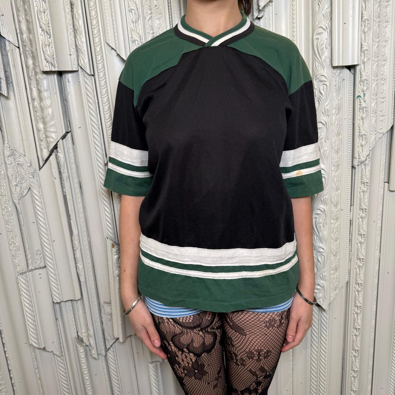 Team Rated green, black and white jersey style tee
