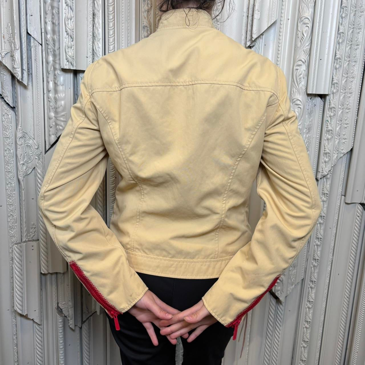 Moschino Cheap & Chic khaki and red double zipper moto style jacket