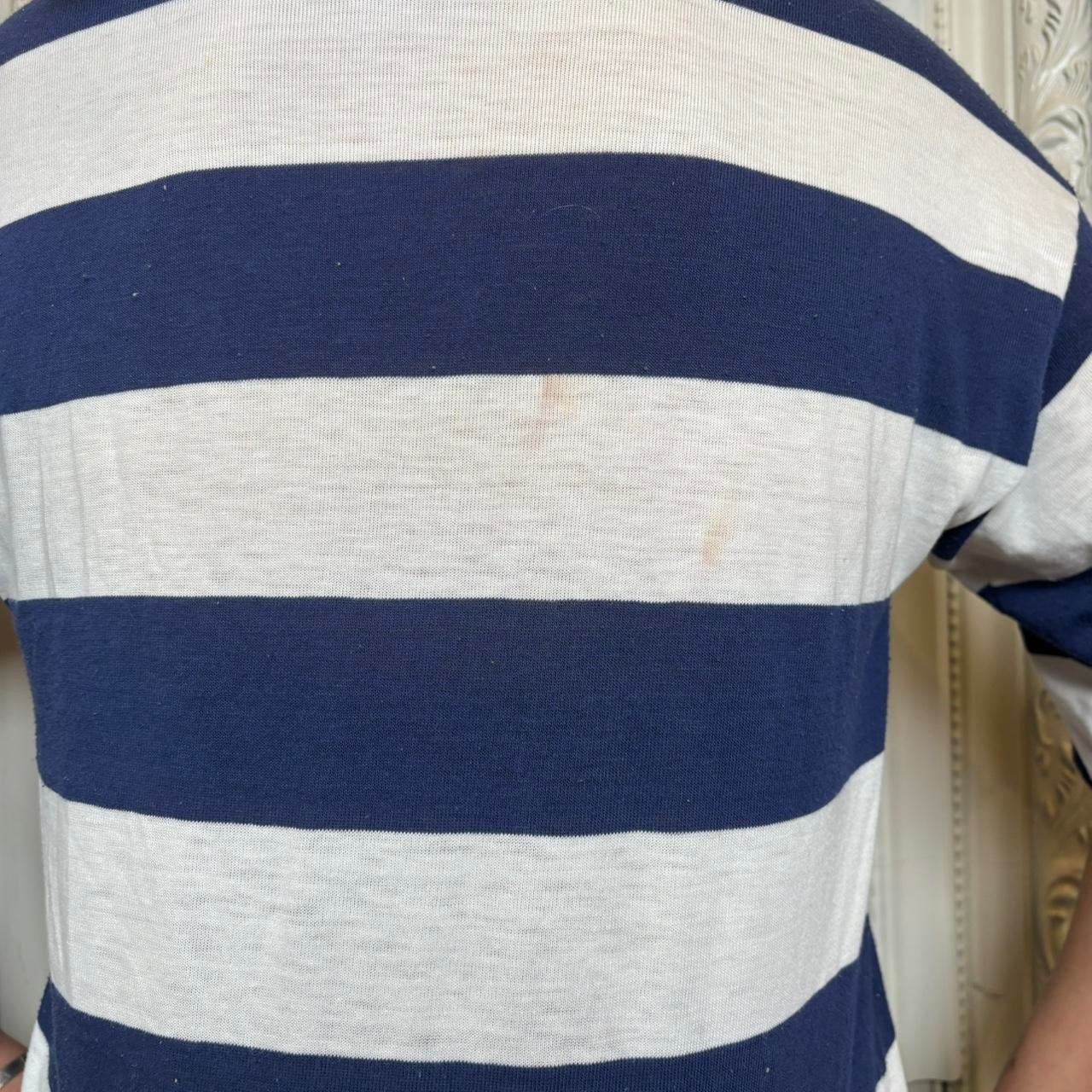 What a Break blue and white striped quarter sleeve “Air Force Academy” tee