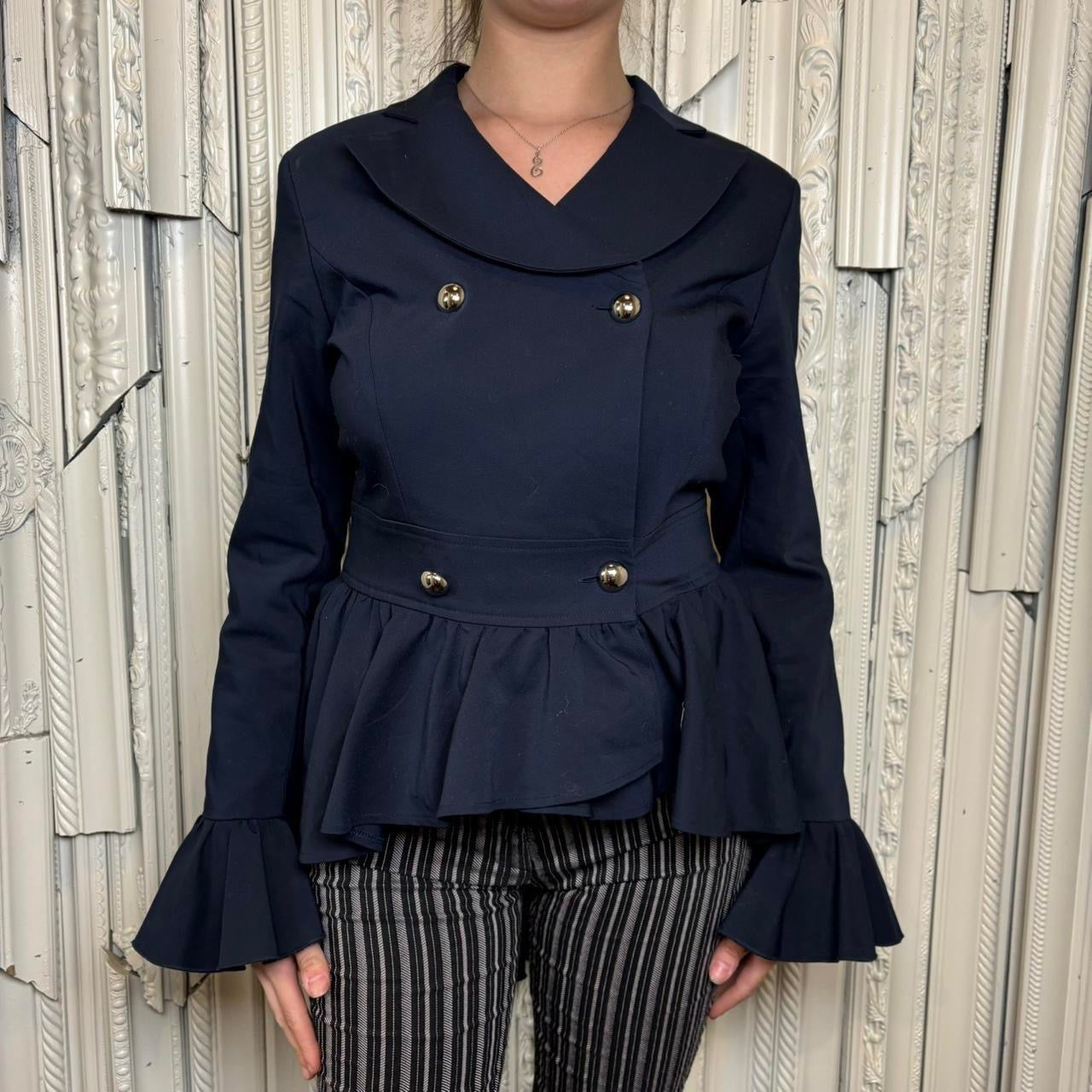 Isabel navy blue peplum style double breasted jacket