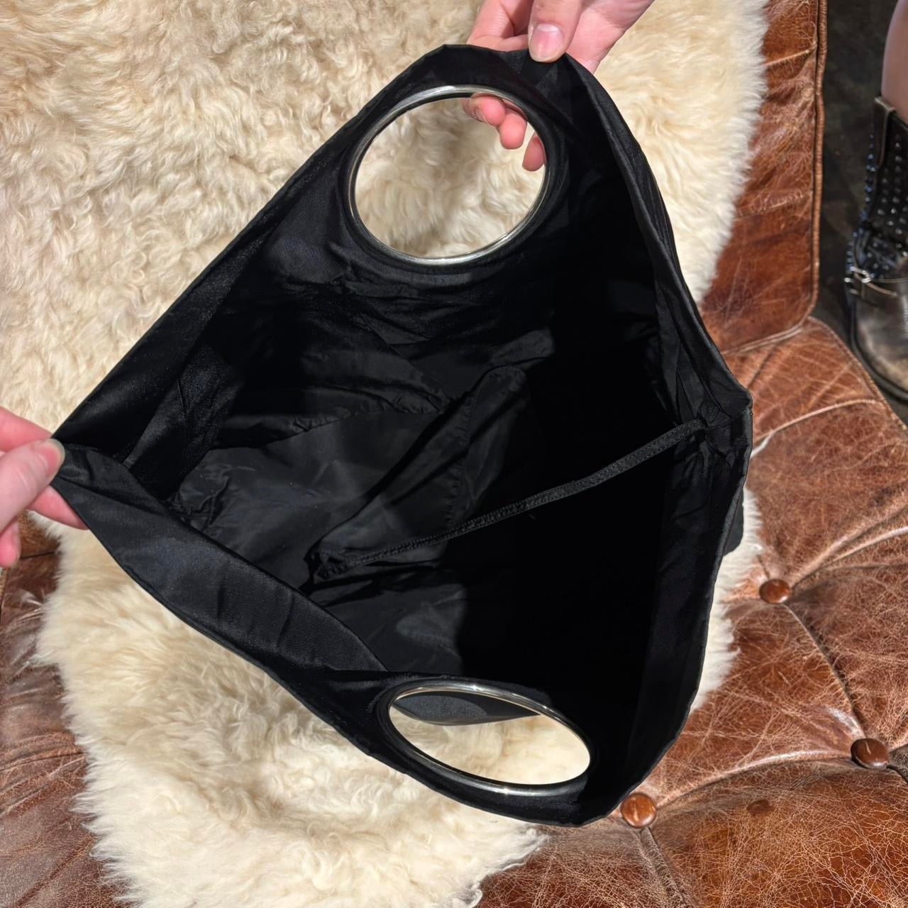 Prada black nylon handbag/large clutch with silver handles