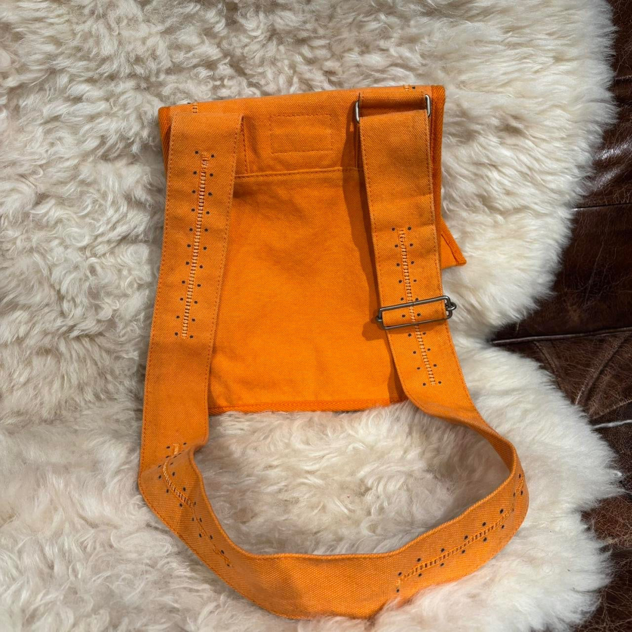 Issey Miyake orange canvas crossbody satchel with adjustable strap