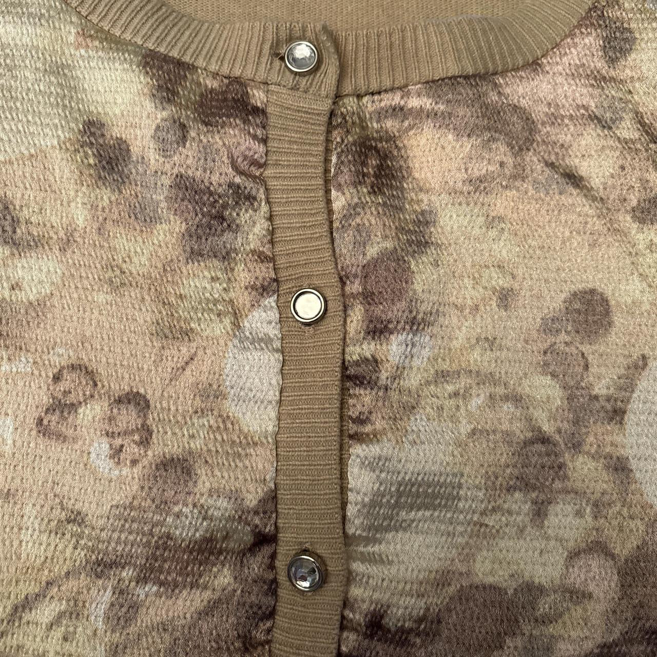NY&CO tan knit and satin floral print button down cardigan