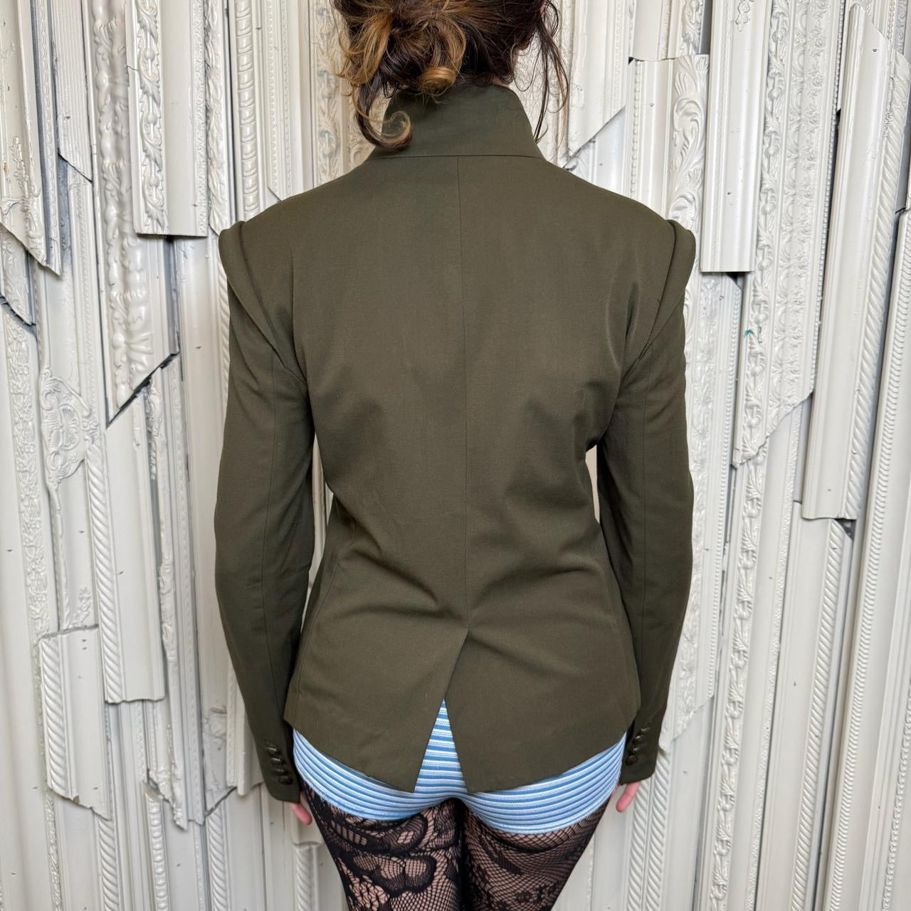 Reese & Riley army green military style mock neck button down jacket