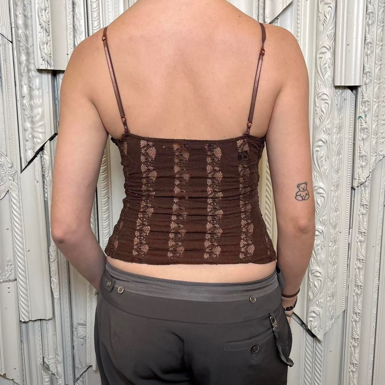 XOXO 90s brown double layer lace tank top with bow detail
