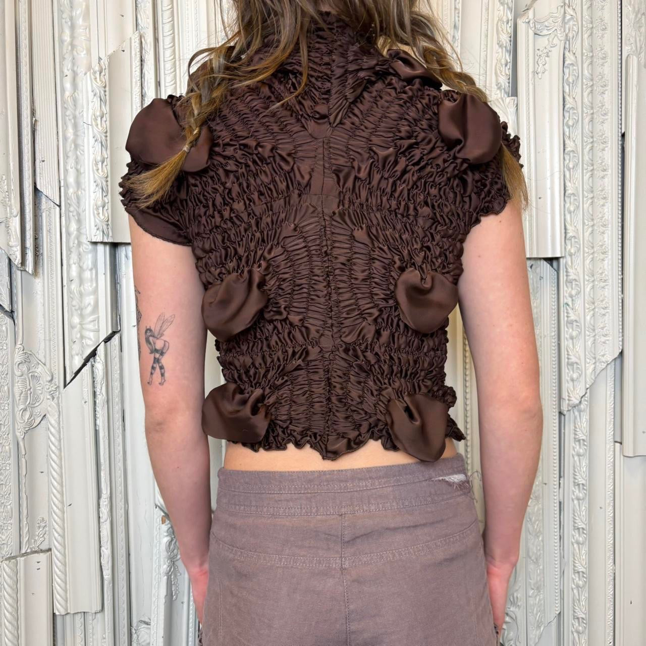 Feben brown twist sleeveless shirred blouse in sleeveless blouse