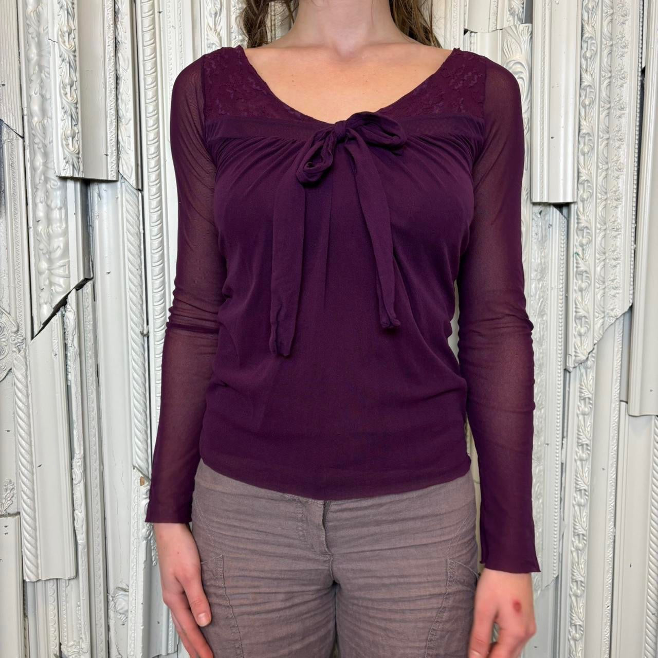 Sweet Pea purple double layered mesh long sleeve top