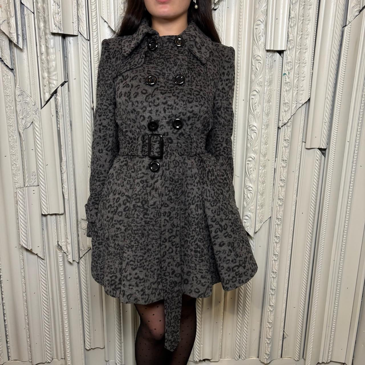 Moda International grey and black cheetah print button down coat