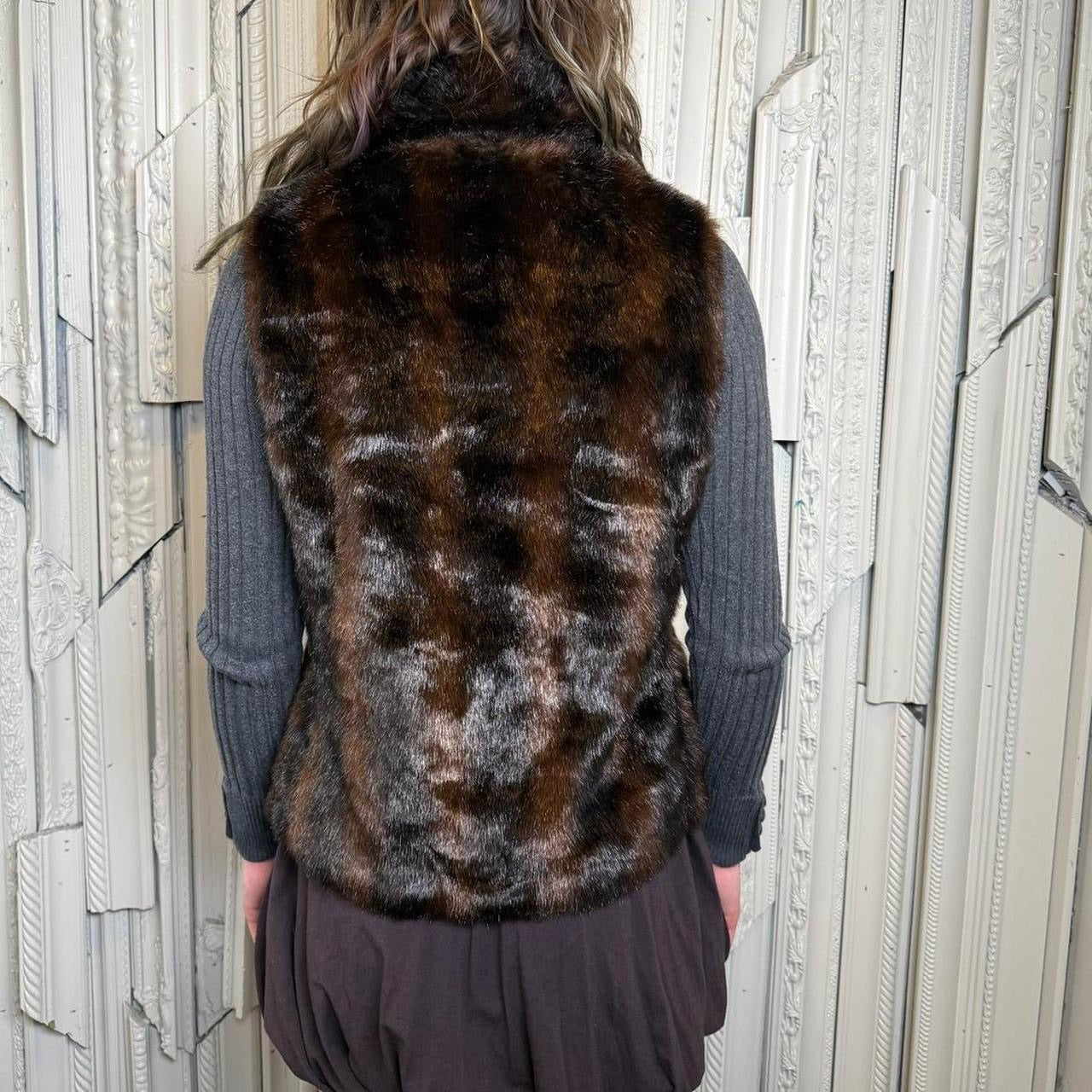 Y2K brown reversible zip up vest with pockets