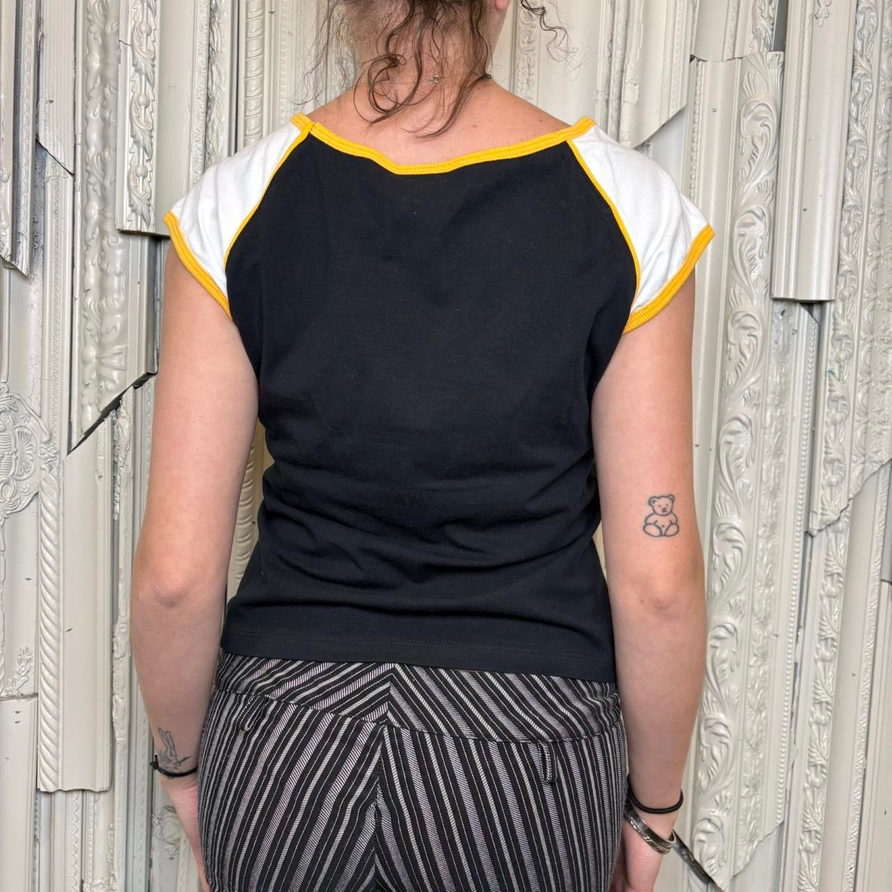 Mopar cotton/spandex blend black, white and yellow “Super Bee” tee