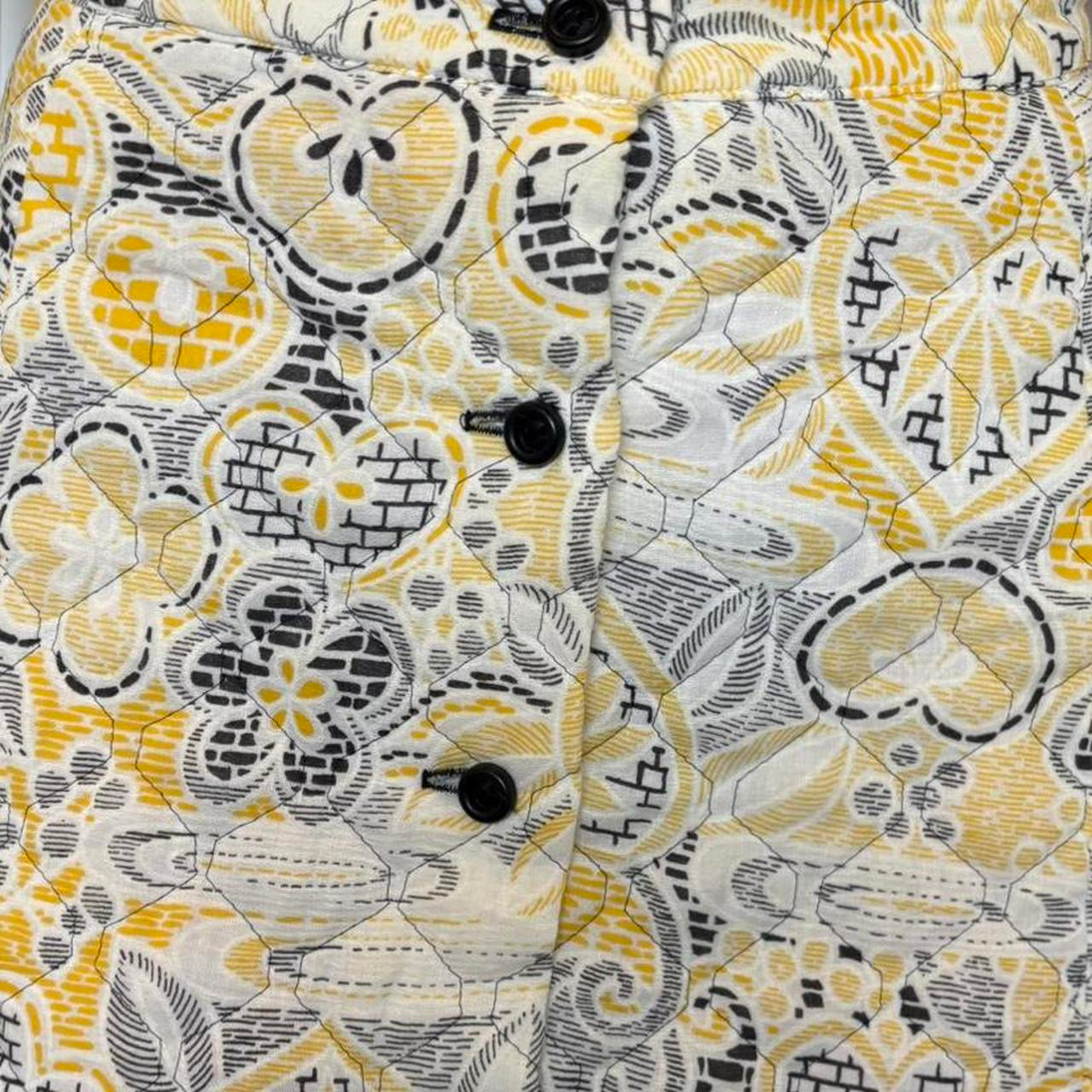 Adelaar 70s white, black and yellow quilted button down maxi skirt