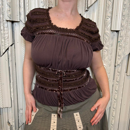 Radzoli Y2K brown milk maid style top