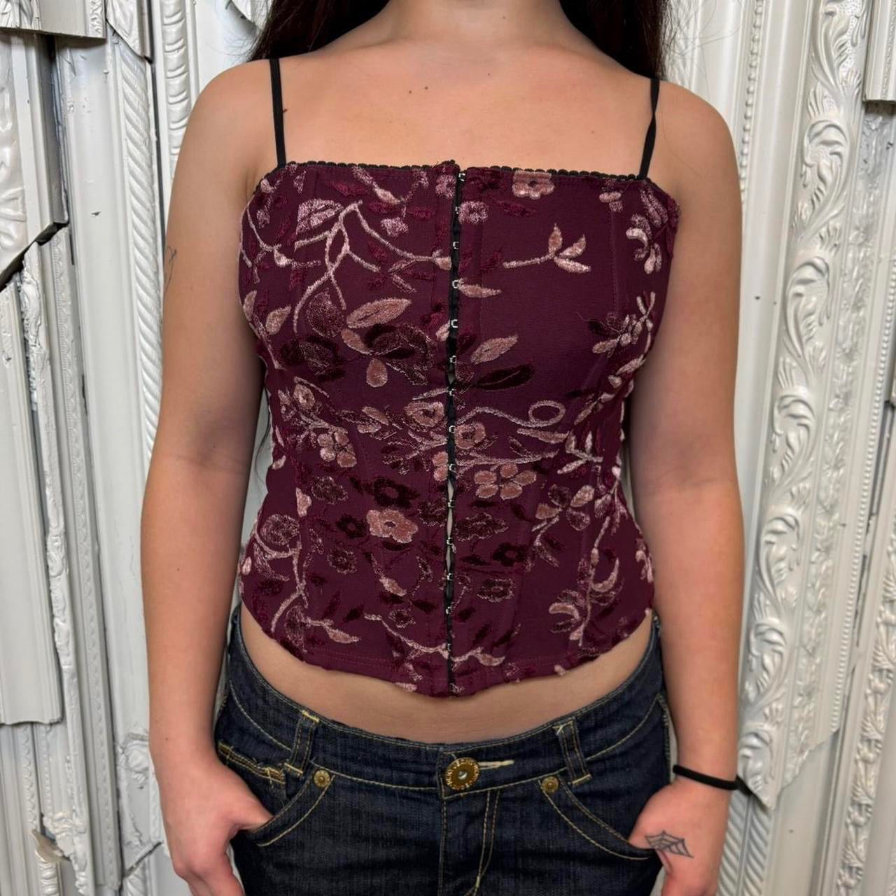 90s wet seal corseted floral top with boning
