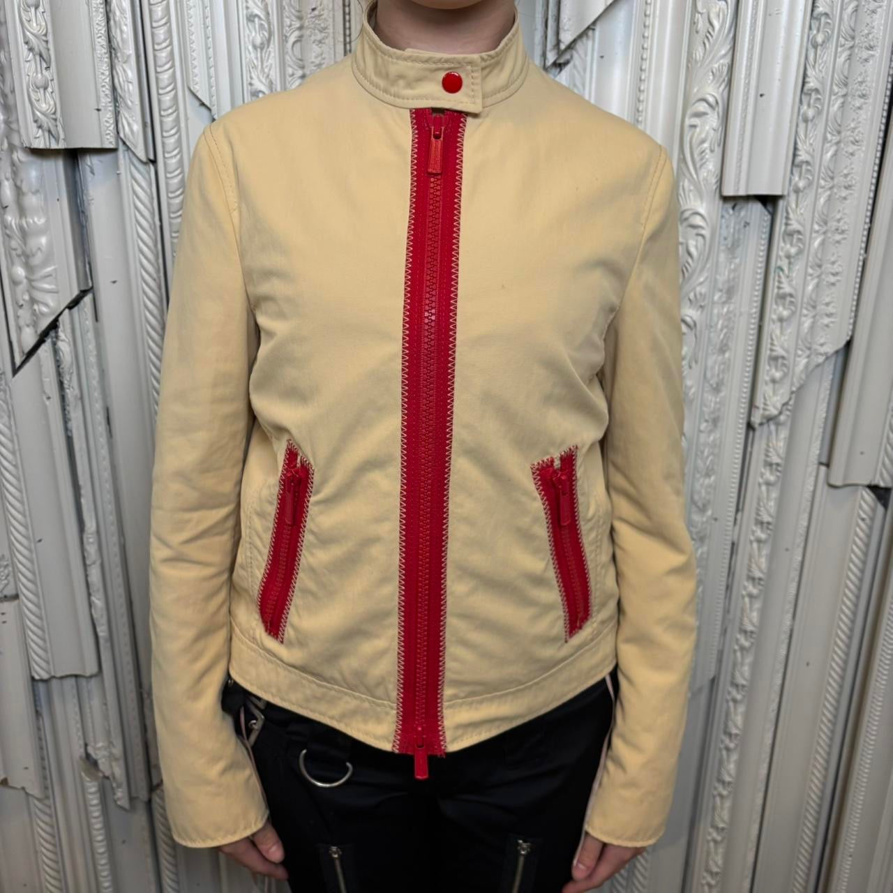Moschino Cheap & Chic khaki and red double zipper moto style jacket
