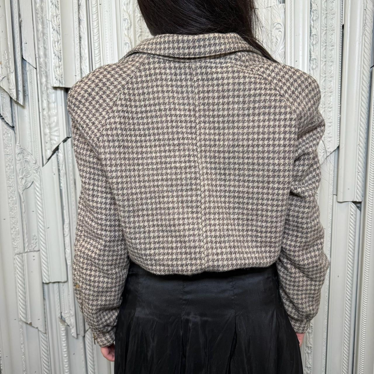 Simpsons vintage brown and tan houndstooth cropped blazer jacket
