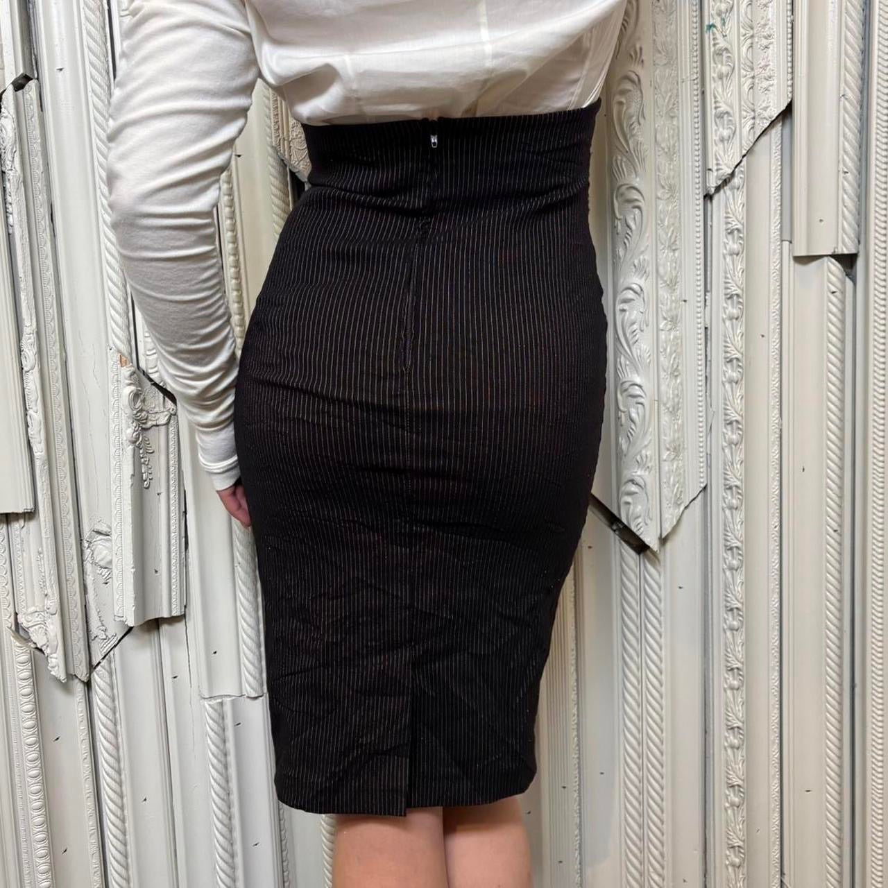 Lipsy 90s black and white pinstripe high waisted skirt