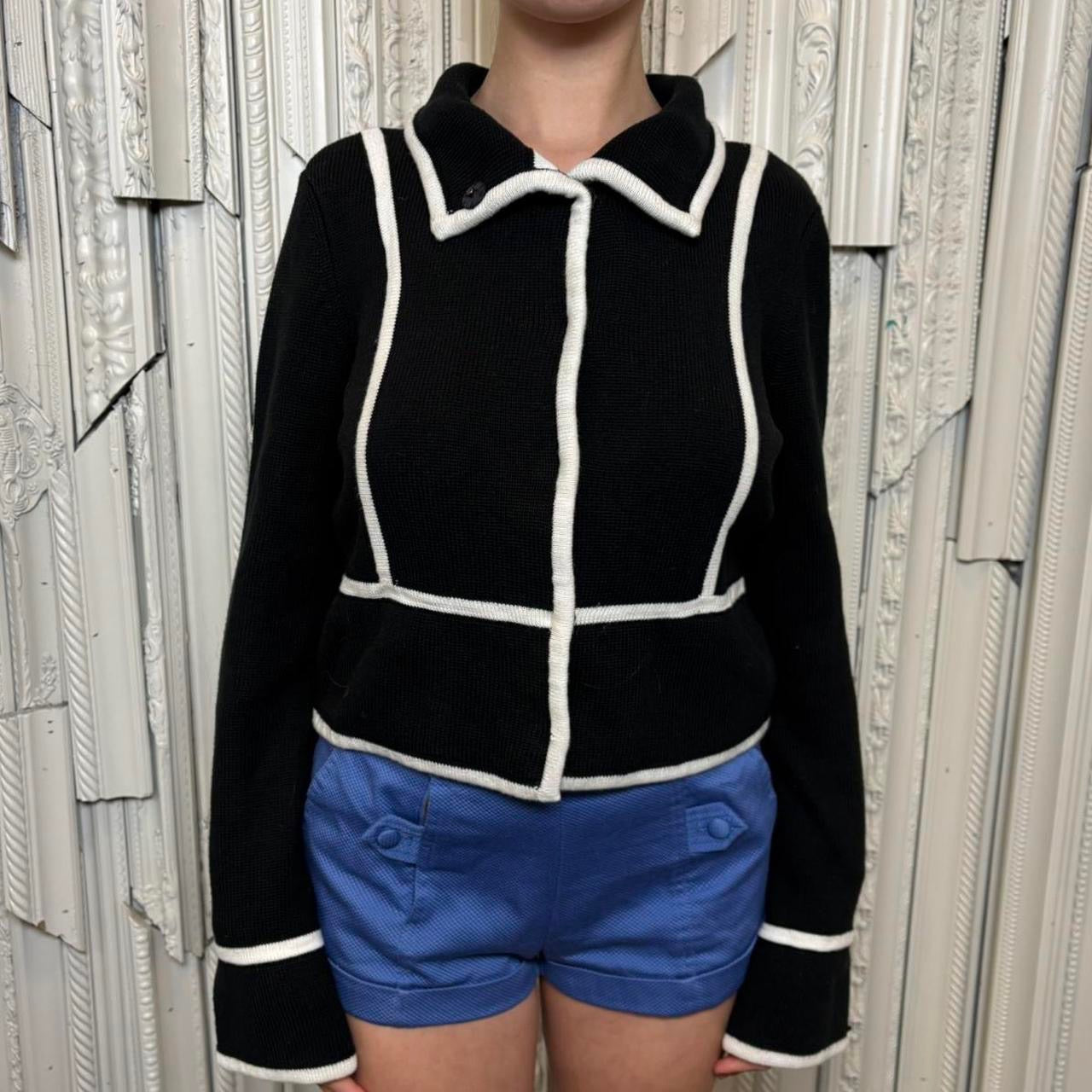 Black and white hidden button sweater