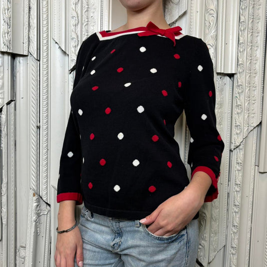 Peck & Peck black, white and red square neckline quarter sleeve sweater