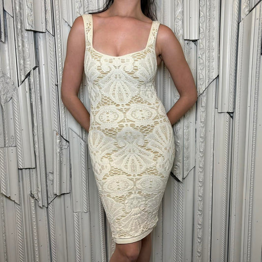 Intimately Free People cream “lace” cut out bodycon mini dress