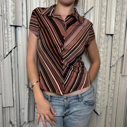Full Circle 90s/y2k striped collared button down top