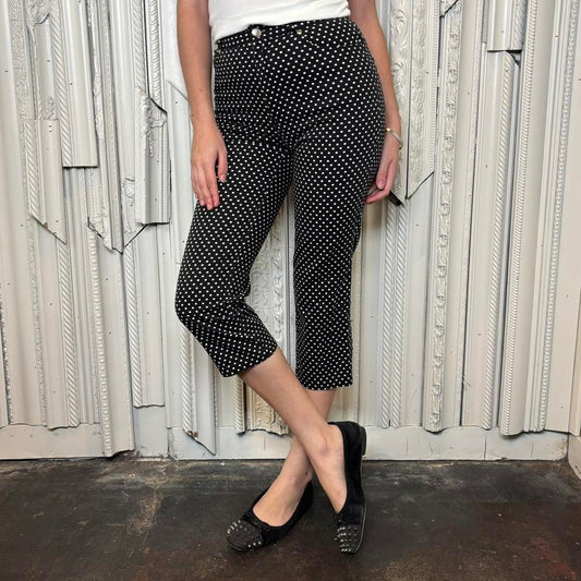 High Waisted black and white polka dot skinny capri pants