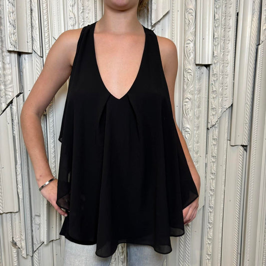Venus black v neck racer back tank top with flowy second layer